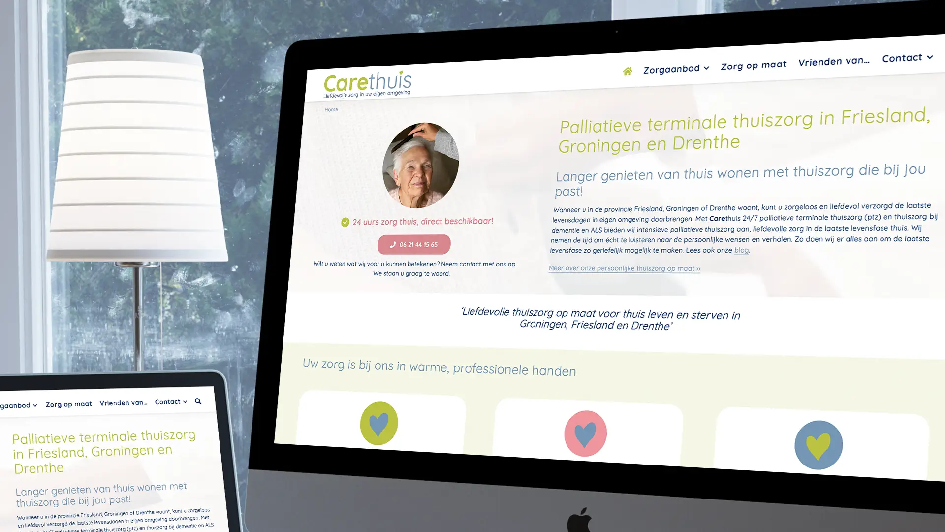 Website ontwerp Groningen, Friesland, Drenthe en Flevoland de provincies waar Carethuis actief is. Gerealiseerd door Dorèl Extrabold webdesign bureau uit Zuidlaren